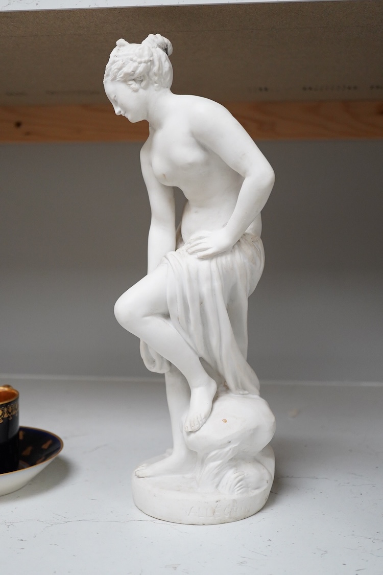 After Allegrin - a French bisque classical semi-nude female, 31.5cm high